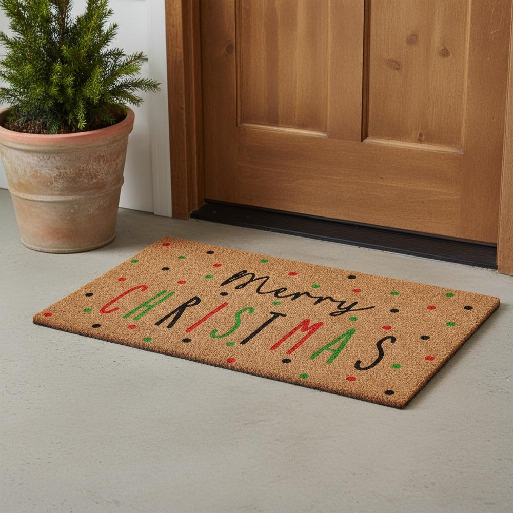 17" X 29" Brown Black And Green Merry Christmas Outdoor Coir Door Mat HomeRoots