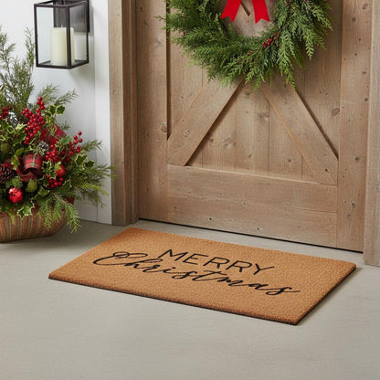 17" X 29" Brown And Black Merry Christmas Outdoor Coir Door Mat HomeRoots