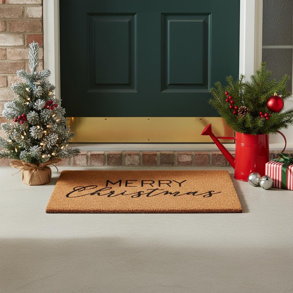 17" X 29" Brown And Black Merry Christmas Outdoor Coir Door Mat HomeRoots