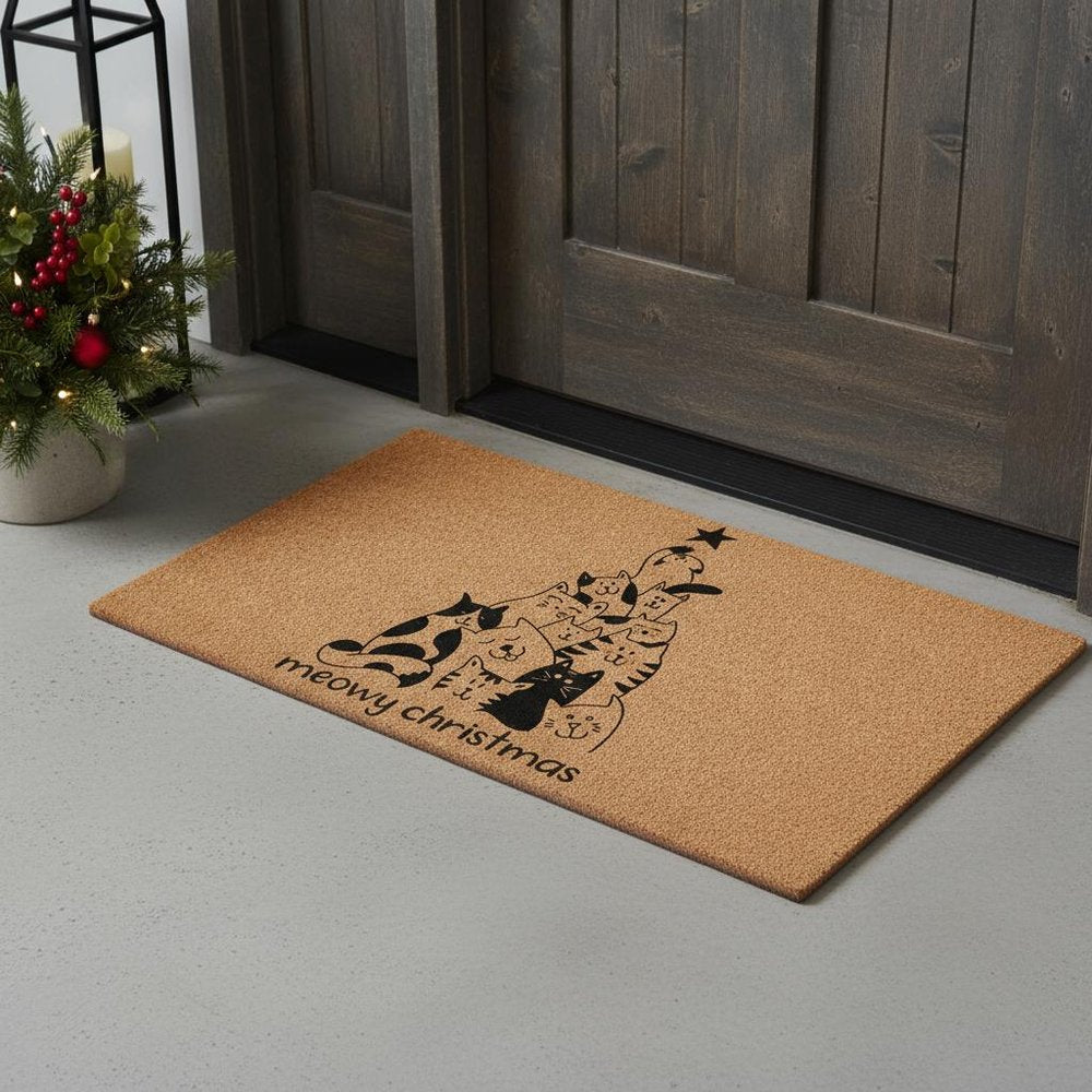 17" X 29" Brown And Black Christmas Outdoor Coir Door Mat — view 1