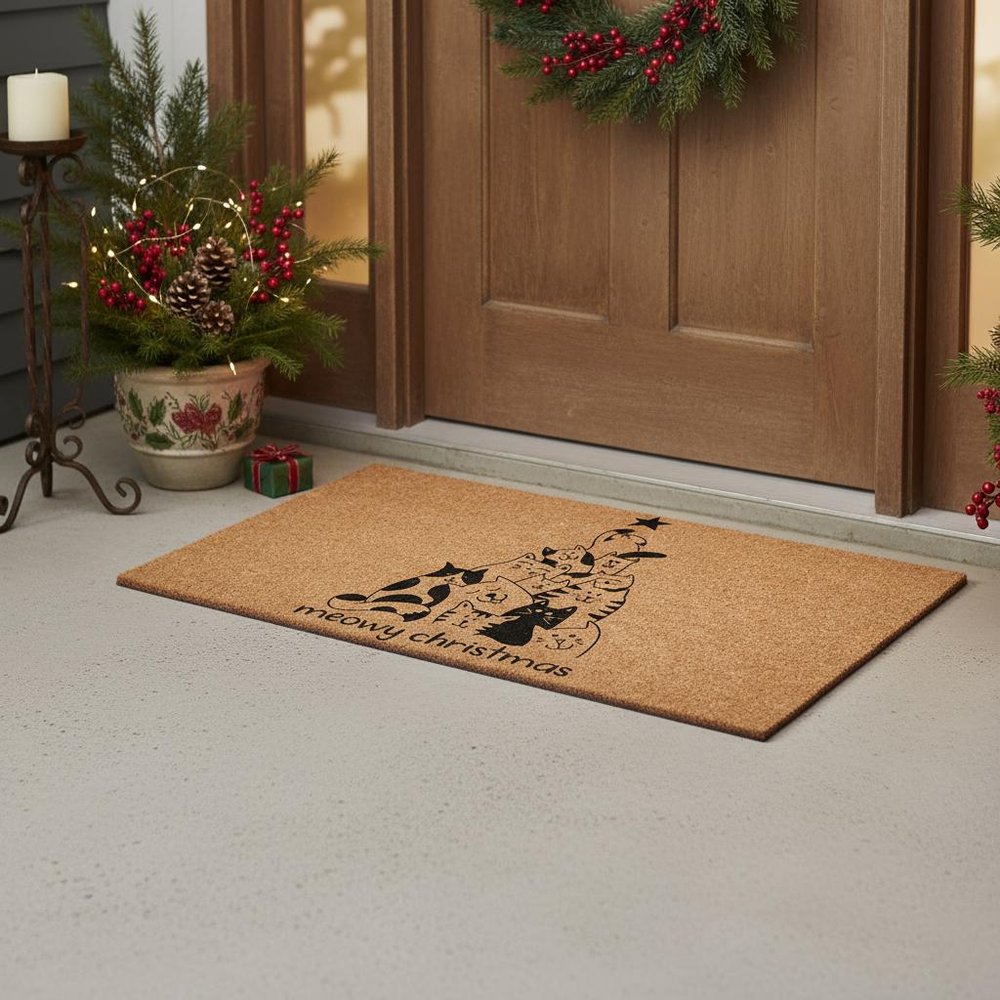 17" X 29" Brown And Black Christmas Outdoor Coir Door Mat HomeRoots