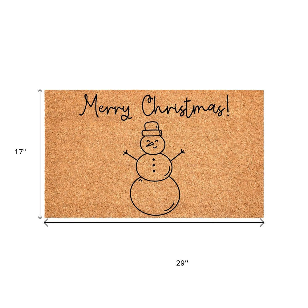 17" X 29" Brown And Black Christmas Snowman Merry Christmas Outdoor Coir Door Mat HomeRoots