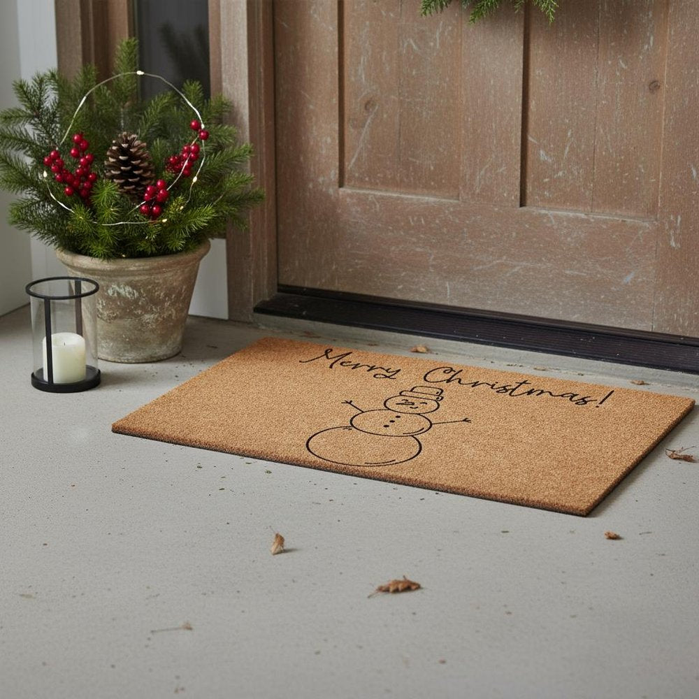 17" X 29" Brown And Black Christmas Snowman Merry Christmas Outdoor Coir Door Mat — view 1