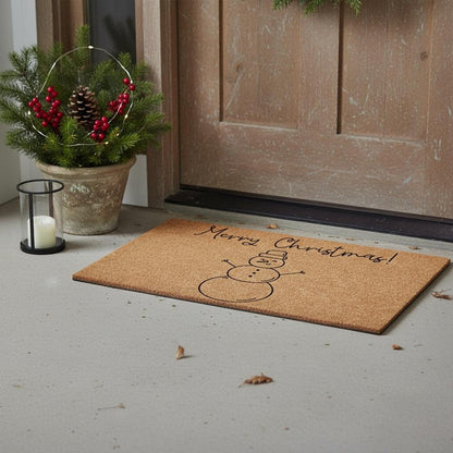 17" X 29" Brown And Black Christmas Snowman Merry Christmas Outdoor Coir Door Mat HomeRoots