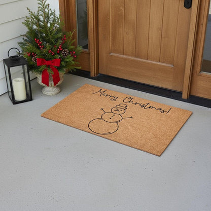 17" X 29" Brown And Black Christmas Snowman Merry Christmas Outdoor Coir Door Mat HomeRoots