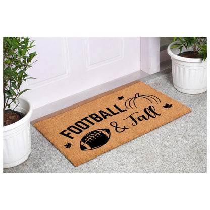 17" X 29" Natural And Black Football Fall Outdoor Coir Door Mat