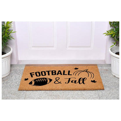 17" X 29" Natural And Black Football Fall Outdoor Coir Door Mat