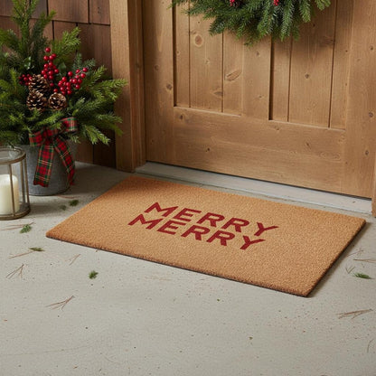 17" X 29" Brown And Red Christmas Outdoor Coir Door Mat HomeRoots