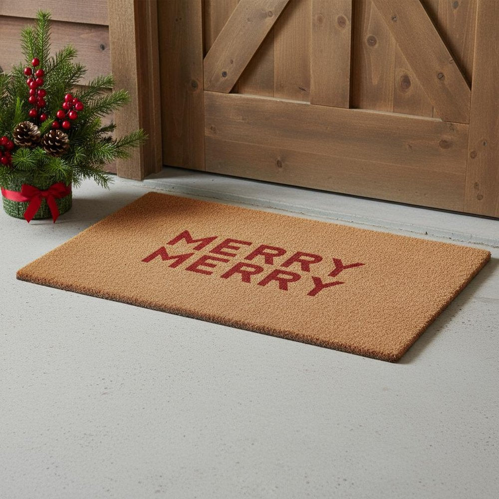 17" X 29" Brown And Red Christmas Outdoor Coir Door Mat HomeRoots