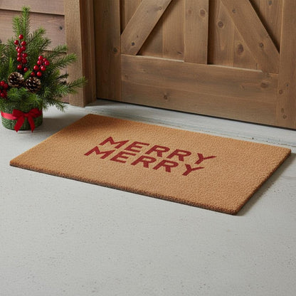 17" X 29" Brown And Red Christmas Outdoor Coir Door Mat HomeRoots