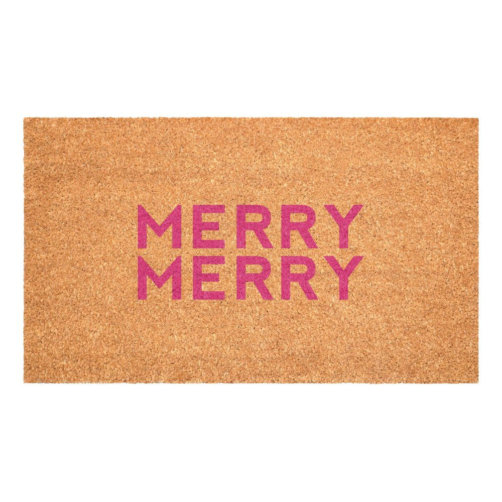 17" X 29" Brown And Pink Christmas Outdoor Coir Door Mat HomeRoots