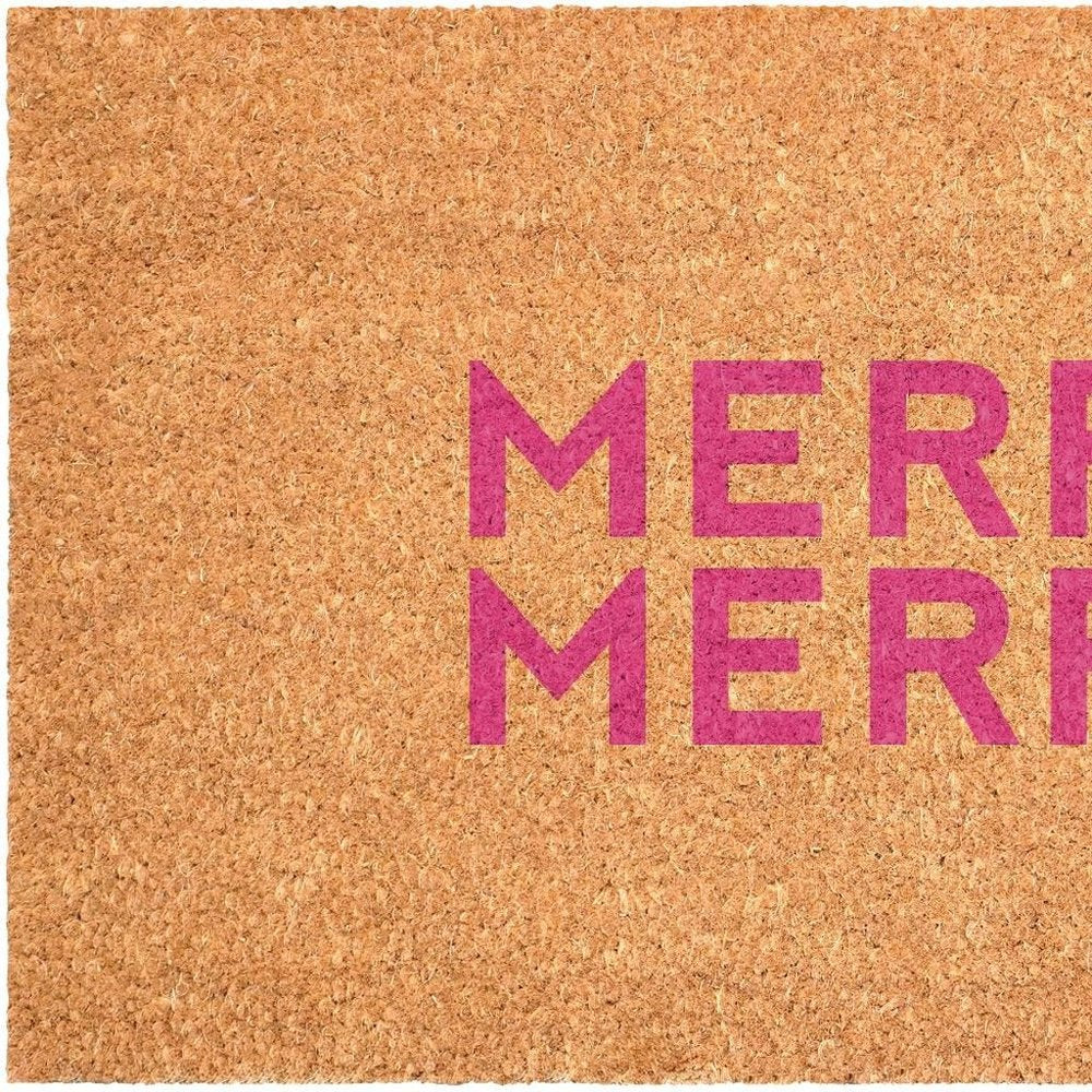 17" X 29" Brown And Pink Christmas Outdoor Coir Door Mat HomeRoots