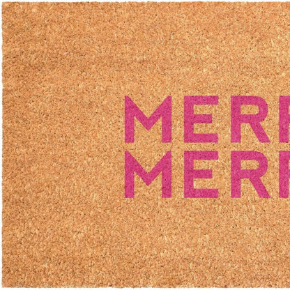 17" X 29" Brown And Pink Christmas Outdoor Coir Door Mat HomeRoots