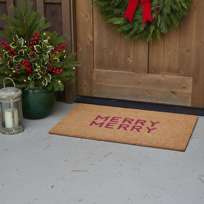 17" X 29" Brown And Pink Christmas Outdoor Coir Door Mat HomeRoots