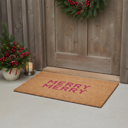 17" X 29" Brown And Pink Christmas Outdoor Coir Door Mat HomeRoots