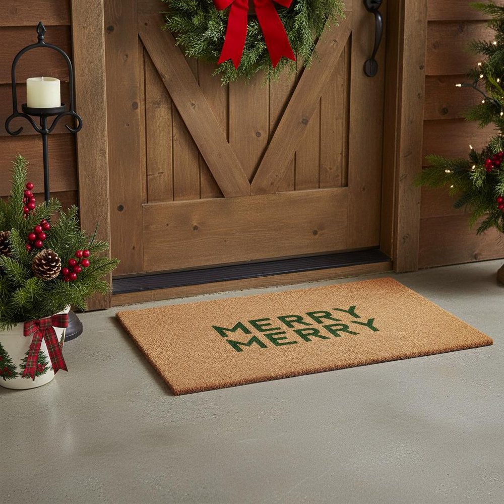 17" X 29" Brown And Green Christmas Outdoor Coir Door Mat — view 1