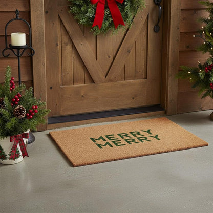 17" X 29" Brown And Green Christmas Outdoor Coir Door Mat HomeRoots