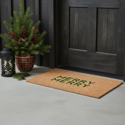 17" X 29" Brown And Green Christmas Outdoor Coir Door Mat HomeRoots