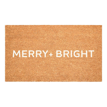 17" X 29" Brown And White Christmas Merry and Bright Outdoor Coir Door Mat HomeRoots