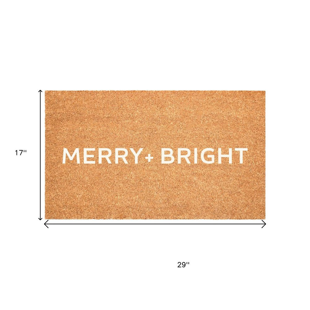 17" X 29" Brown And White Christmas Merry and Bright Outdoor Coir Door Mat HomeRoots