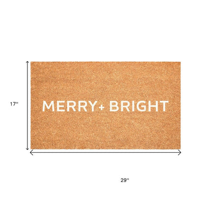 17" X 29" Brown And White Christmas Merry and Bright Outdoor Coir Door Mat HomeRoots