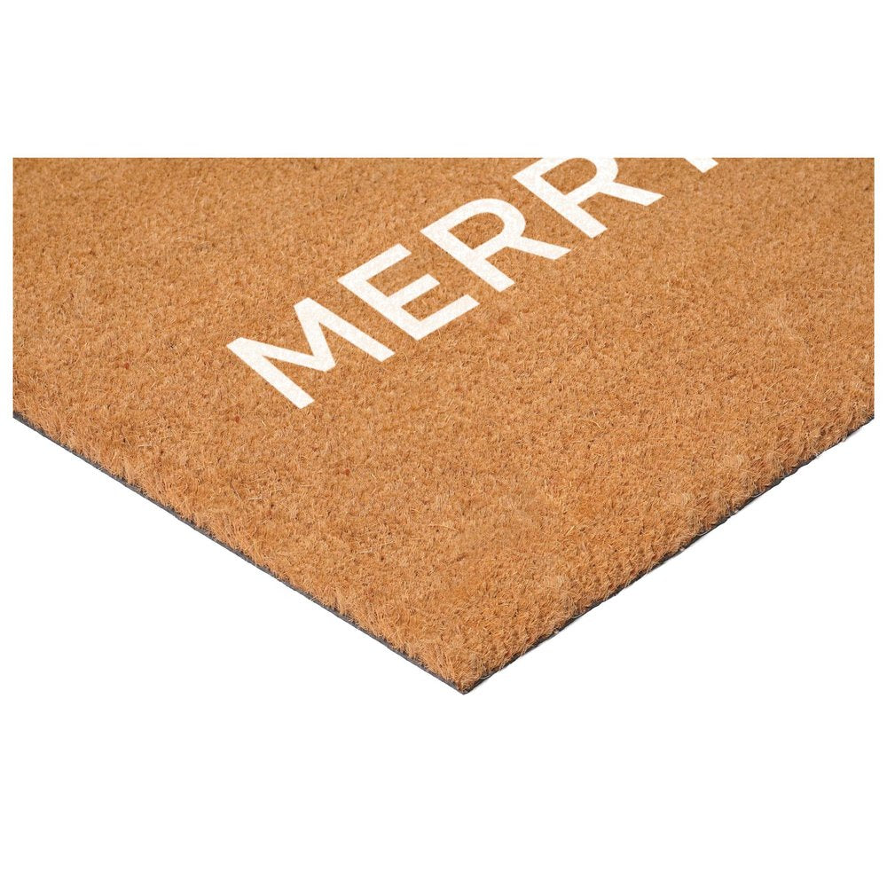 17" X 29" Brown And White Christmas Merry and Bright Outdoor Coir Door Mat HomeRoots