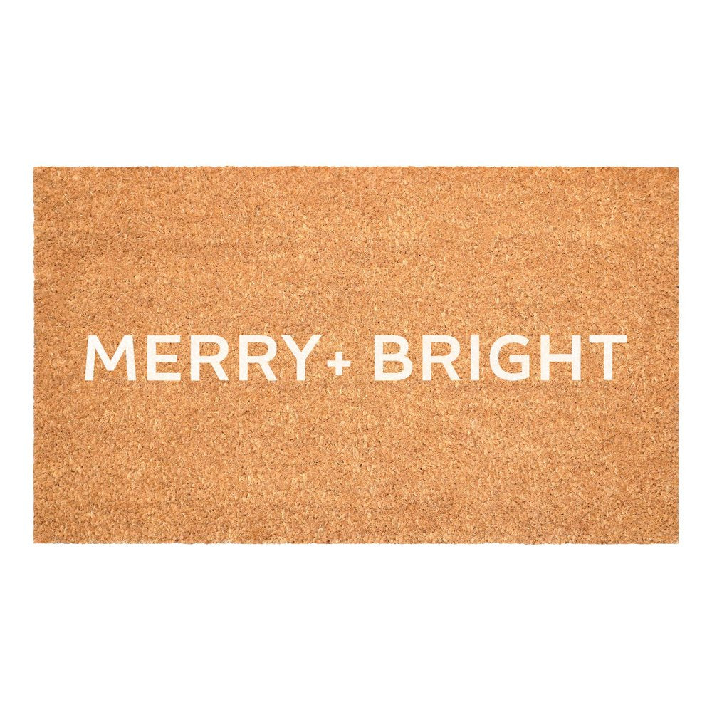 17" X 29" Brown And White Christmas Merry and Bright Outdoor Coir Door Mat HomeRoots