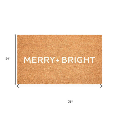 17" X 29" Brown And White Christmas Merry and Bright Outdoor Coir Door Mat HomeRoots