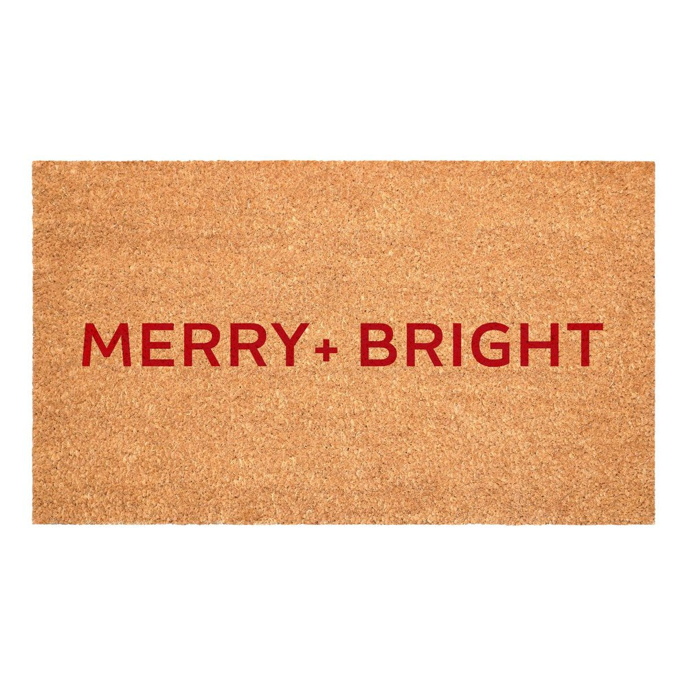 17" X 29" Brown And Red Christmas Merry and Bright Outdoor Coir Door Mat HomeRoots