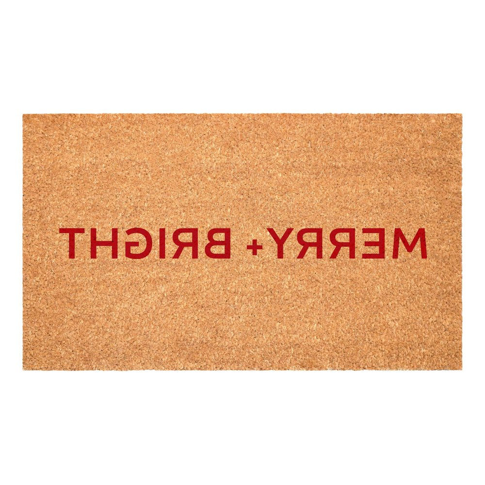 17" X 29" Brown And Red Christmas Merry and Bright Outdoor Coir Door Mat — view 3