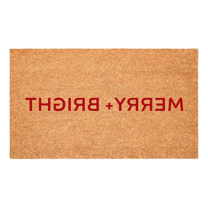 17" X 29" Brown And Red Christmas Merry and Bright Outdoor Coir Door Mat HomeRoots