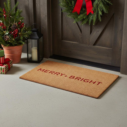 17" X 29" Brown And Red Christmas Merry and Bright Outdoor Coir Door Mat HomeRoots