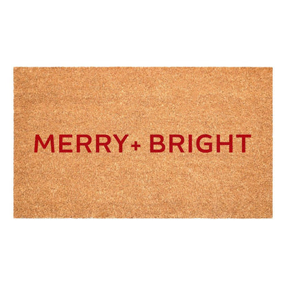 17" X 29" Brown And Red Christmas Merry and Bright Outdoor Coir Door Mat HomeRoots