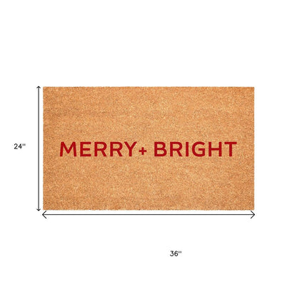 17" X 29" Brown And Red Christmas Merry and Bright Outdoor Coir Door Mat HomeRoots