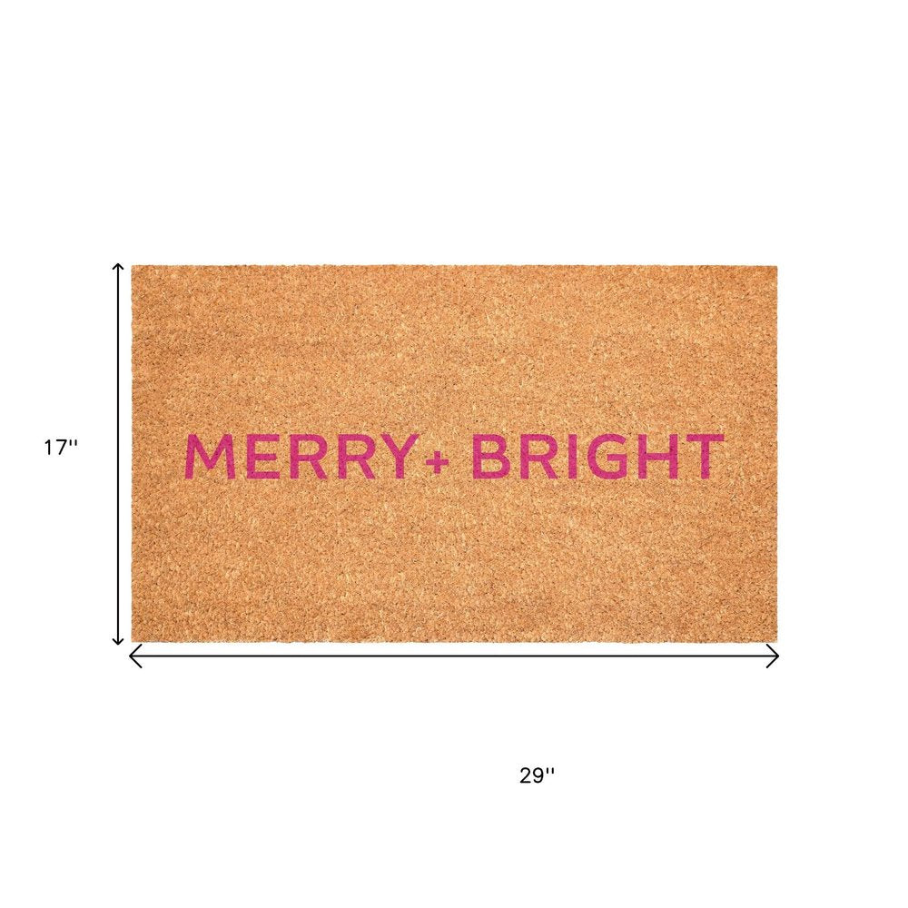 17" X 29" Brown And Pink Christmas Merry and Bright Outdoor Coir Door Mat — view 4