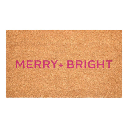 17" X 29" Brown And Pink Christmas Merry and Bright Outdoor Coir Door Mat HomeRoots