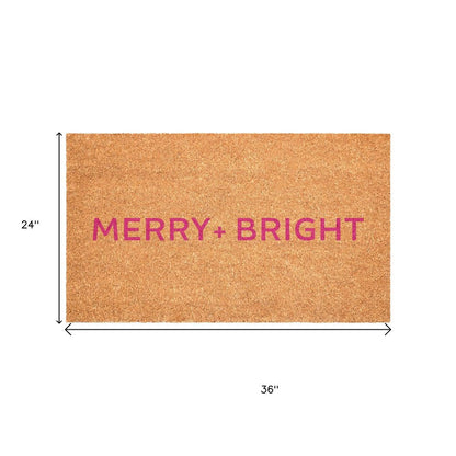17" X 29" Brown And Pink Christmas Merry and Bright Outdoor Coir Door Mat HomeRoots