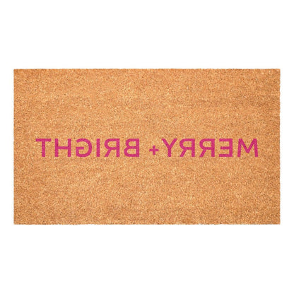 17" X 29" Brown And Pink Christmas Merry and Bright Outdoor Coir Door Mat HomeRoots