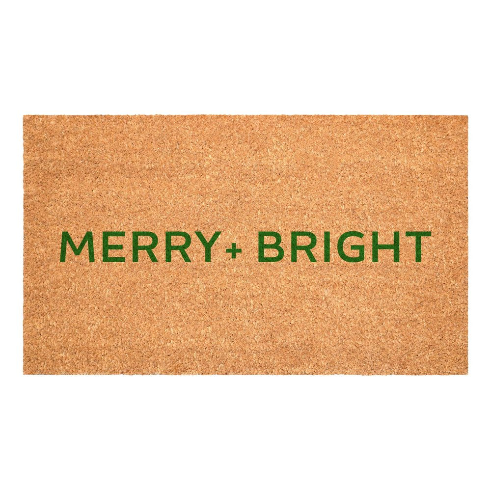 17" X 29" Brown And Green Christmas Merry and Bright Outdoor Coir Door Mat — view 2