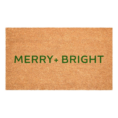 17" X 29" Brown And Green Christmas Merry and Bright Outdoor Coir Door Mat HomeRoots