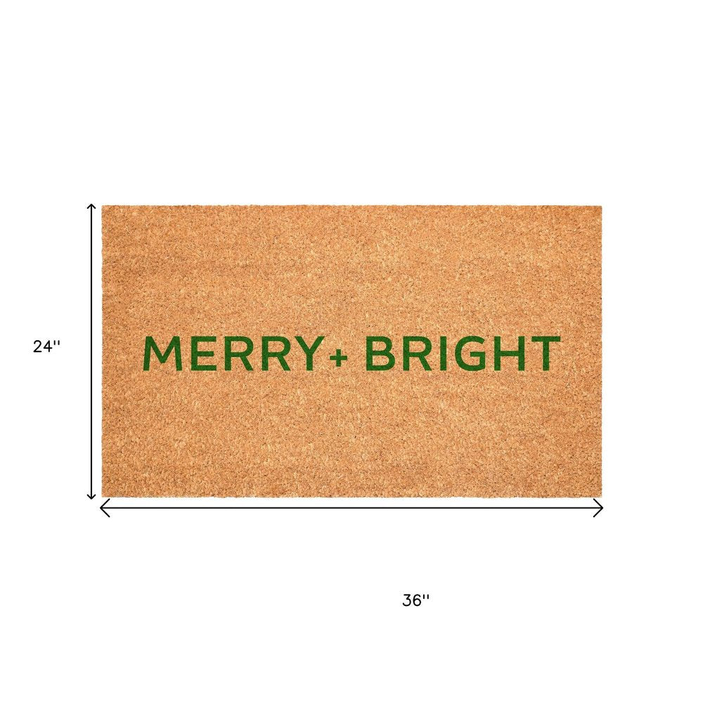 17" X 29" Brown And Green Christmas Merry and Bright Outdoor Coir Door Mat HomeRoots