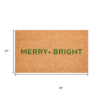 17" X 29" Brown And Green Christmas Merry and Bright Outdoor Coir Door Mat HomeRoots