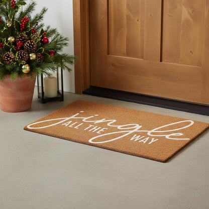 17" X 29" Brown And White Christmas Outdoor Coir Door Mat HomeRoots