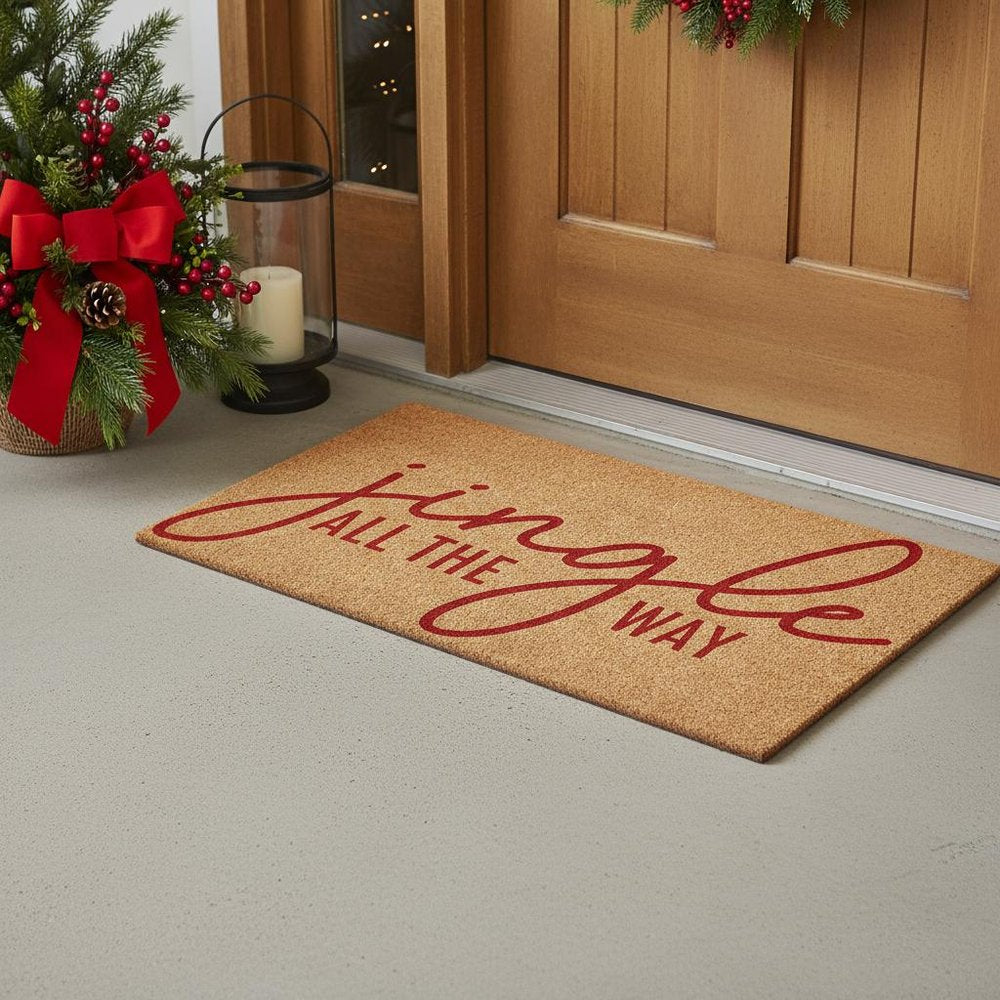 17" X 29" Brown And Red Christmas Outdoor Coir Door Mat — view 1