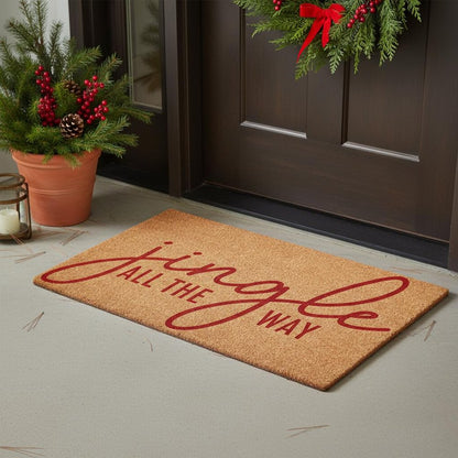 17" X 29" Brown And Red Christmas Outdoor Coir Door Mat HomeRoots