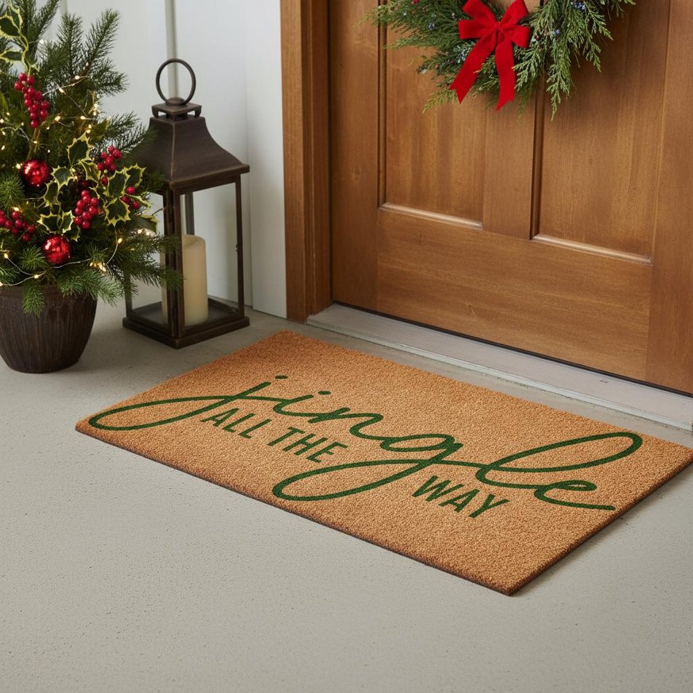 17" X 29" Brown And Green Christmas Outdoor Coir Door Mat — view 1