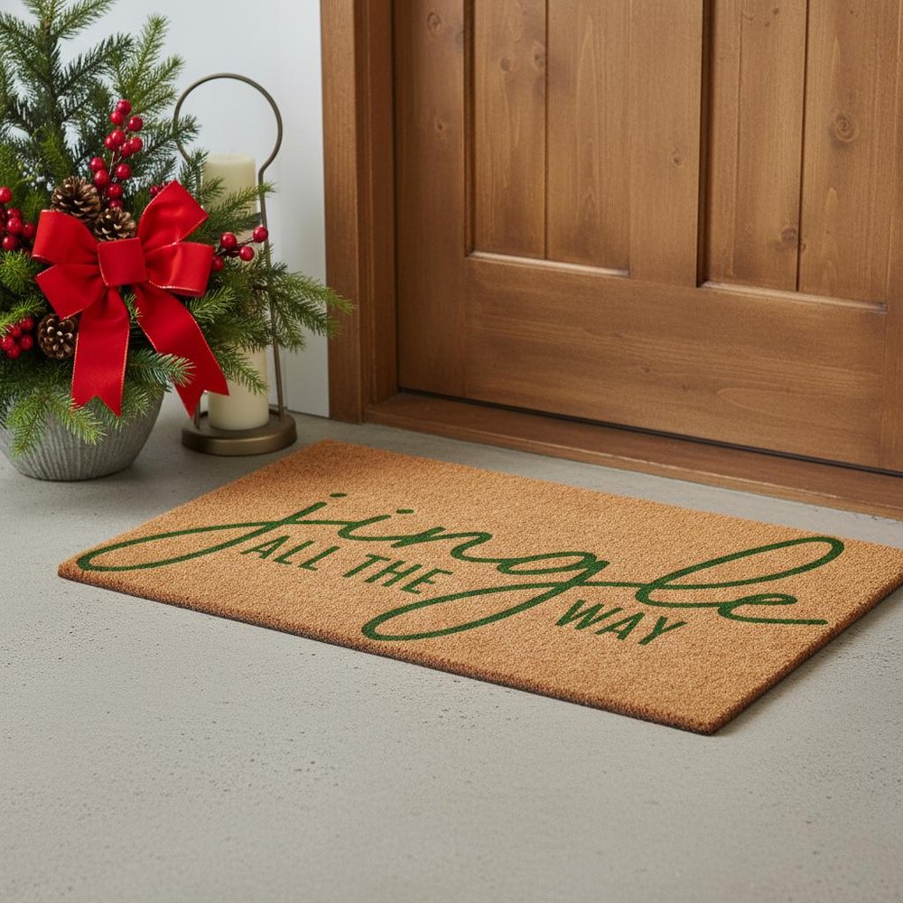 17" X 29" Brown And Green Christmas Outdoor Coir Door Mat HomeRoots