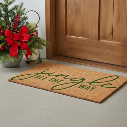 17" X 29" Brown And Green Christmas Outdoor Coir Door Mat HomeRoots