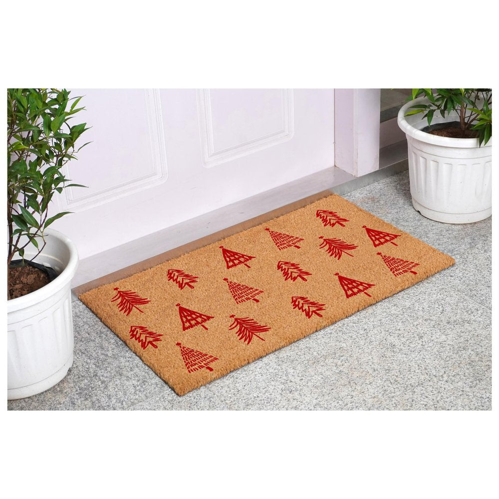 17" X 29" Brown And Red Christmas Trees Outdoor Coir Door Mat — view 5