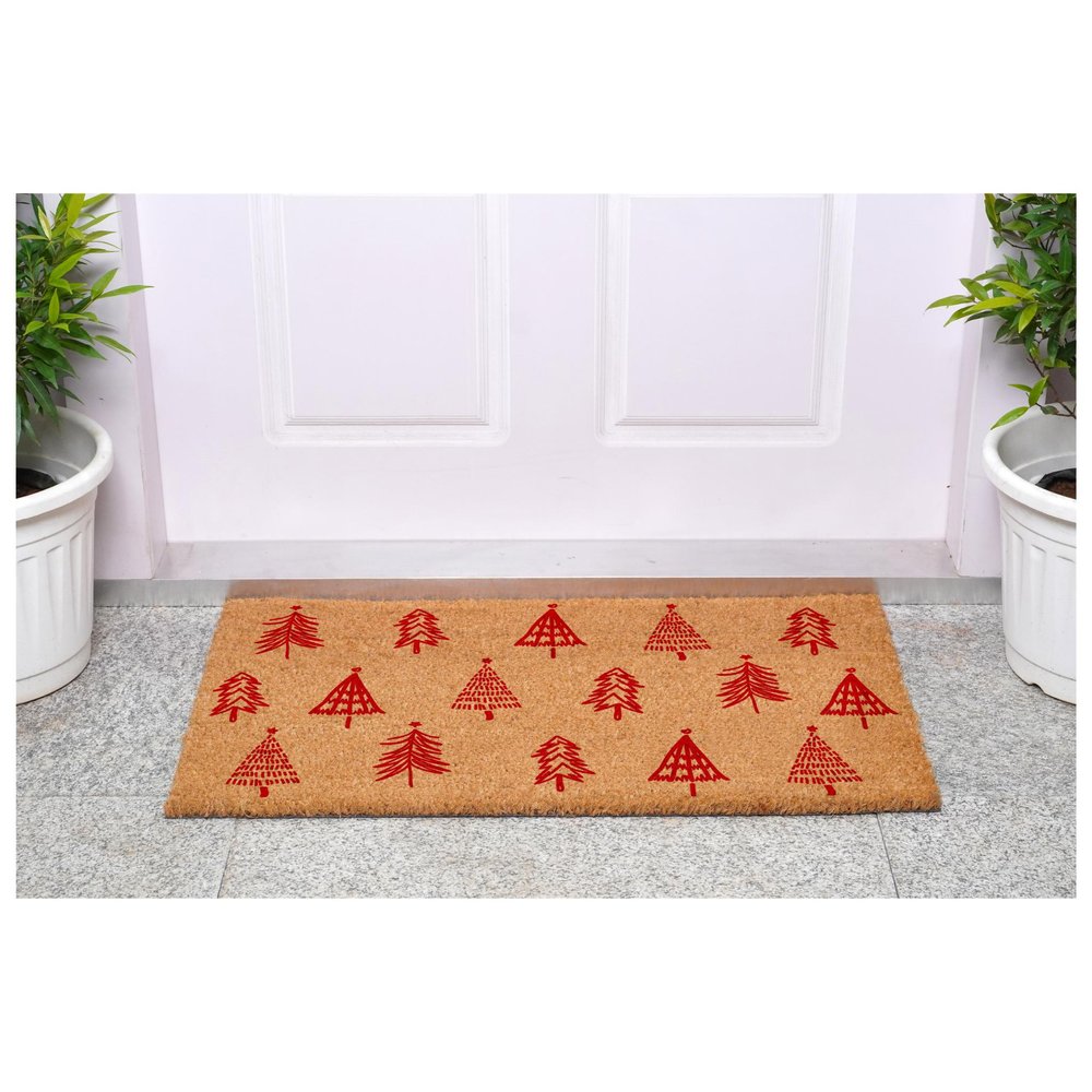 17" X 29" Brown And Red Christmas Trees Outdoor Coir Door Mat HomeRoots